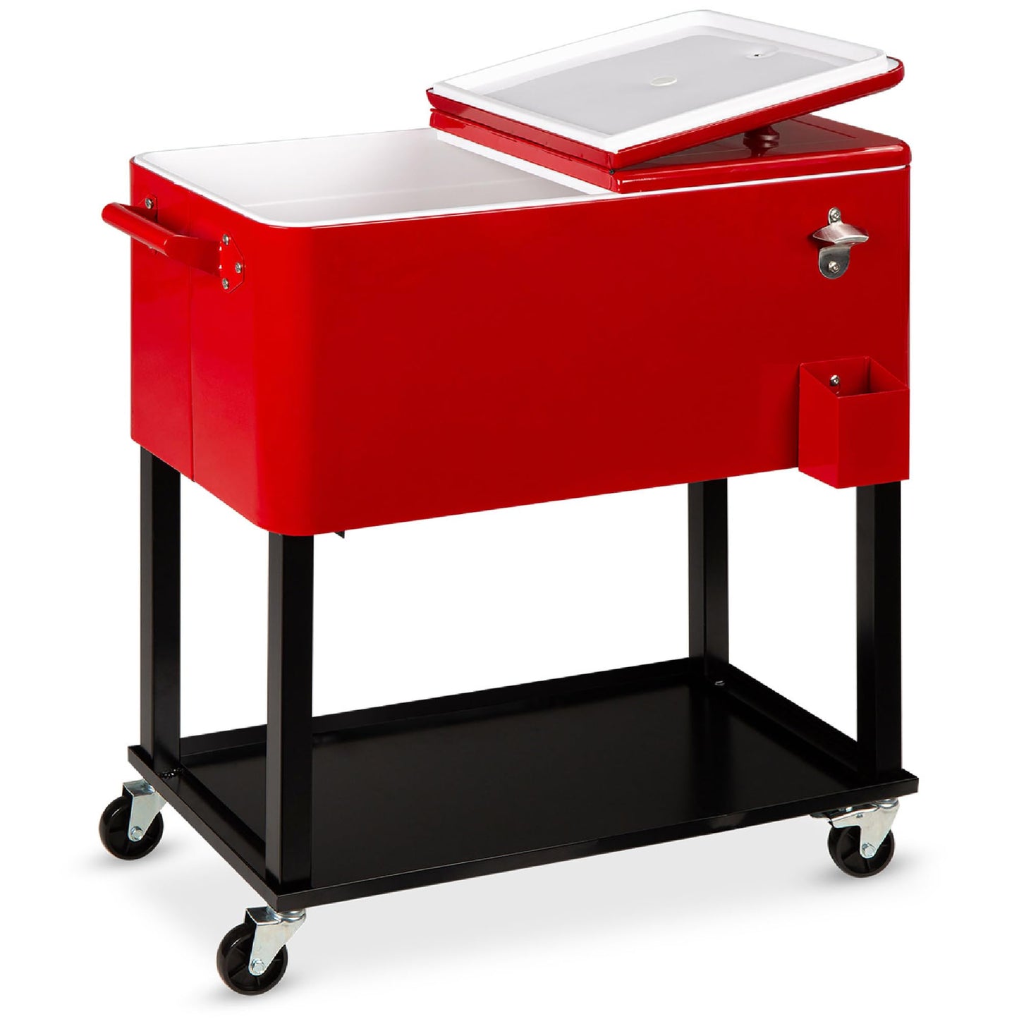 Best Choice Products 80-Quart Outdoor Steel Rolling Cooler Cart w/Ice Chest, Bottle Opener, Catch Tray, Drain Plug, Locking Wheels - Red