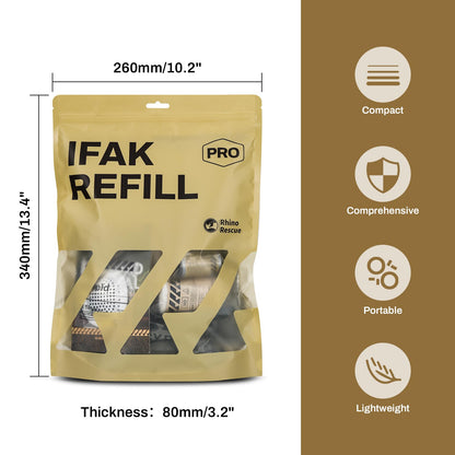 RHINO RESCUE IFAK Refill Kit 17Pcs with CAT Gen-7 Tourniquet, Emergency Tactical First Aid Kit Medical Supplies, IFAK Trauma Kit Combat Pack for Trauma Wound Care, Gunshot, Car & Camping(Brown)