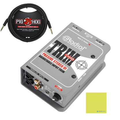 Radial Engineering Trim-Two Passive Stereo Direct Box with Level Control Bundle w/Pig Hog PCH10BK "Black Woven" Instrument Cable and Liquid Audio Polishing Cloth