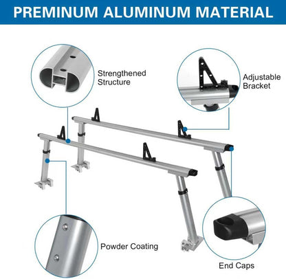 OUTPRIZE Non-Drilling Aluminum Truck Rack, Heavy Duty Width and Height Extendable Truck Bed Ladder Rack, Fit for Max 66" Wide Truck Bed, 600 lb. Capacity