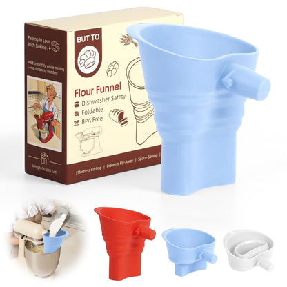 Skiennix Foldable Silicone Flour Funnel - Spill-Free Precision Pouring for KitchenAid Mixers 4.5-5 Qt (Blue)