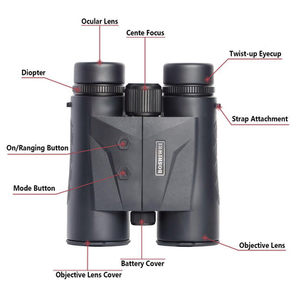 BOSHIWEI ED Glass 10x42 Laser Rangefinder Binoculars HD Optics 2624 Yards Long Distance IP67 Waterproof Range Finder for Golf Bird Watching Black