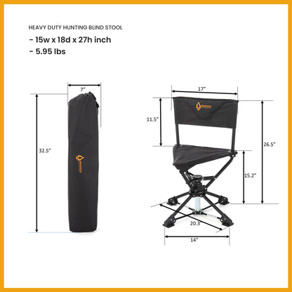 ARROWHEAD OUTDOOR 2-Pack 360° Degree Swivel Hunting Chair Stool Seat, Perfect for Blinds, No Sink Feet, Carrying Case, Fishing, 600D Canvas