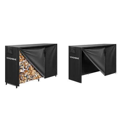 VIVOHOME 5ft Heavy Duty Indoor Outdoor Firewood Storage Log Rack with Cover Combo Set Black and 5ft Outdoor Firewood Storage Cover with Zipper and Hook Loop Tape (Log Rack not Included)