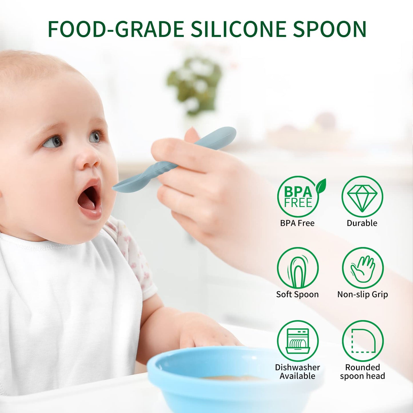 ME.FAN Silicone Baby Feeding Spoons [6 Pack] - First Stage Infant Spoons, Training Spoon for Self Feeding Babies and Toddlers