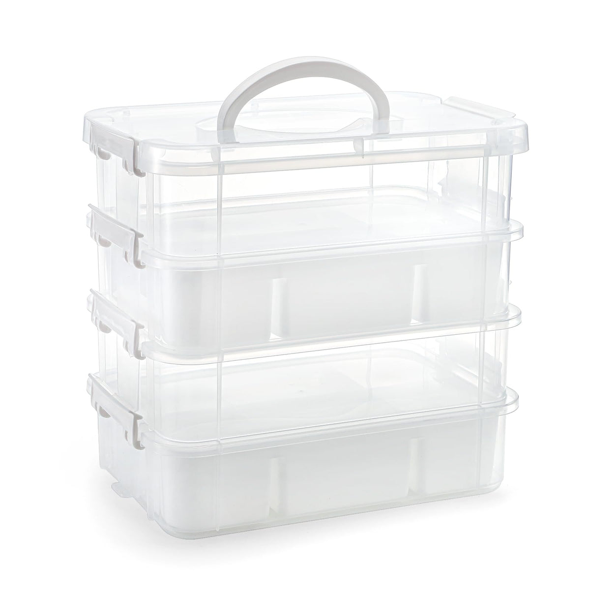 Foraineam 4-Tier Clear Storage Bins With 2 Divided Trays, Stackable Carry Storage Box Container, Plastic Lidded Organizer Case With Handle for Beads, Tools, Arts & Crafts, Sewing, Office Supplies