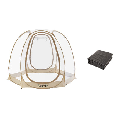 Alvantor Pop Up Bubble Tent - 10’ x 10’ Instant Igloo Tent - 4-6 Person Screen House for Patios - Large Oversize Weather Proof Pod - Cold Protection Camping Tent - Beige