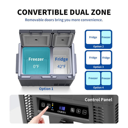 CIGREEN 12V Car Refrigerator 38 Quart (36L) Portable Refrigerator Dual Zone Two Doors -4℉-50℉ Electric Cooler Car Fridge Portable Freezer with 12/24V DC for RV Camping Travel Truck Outdoor Home use