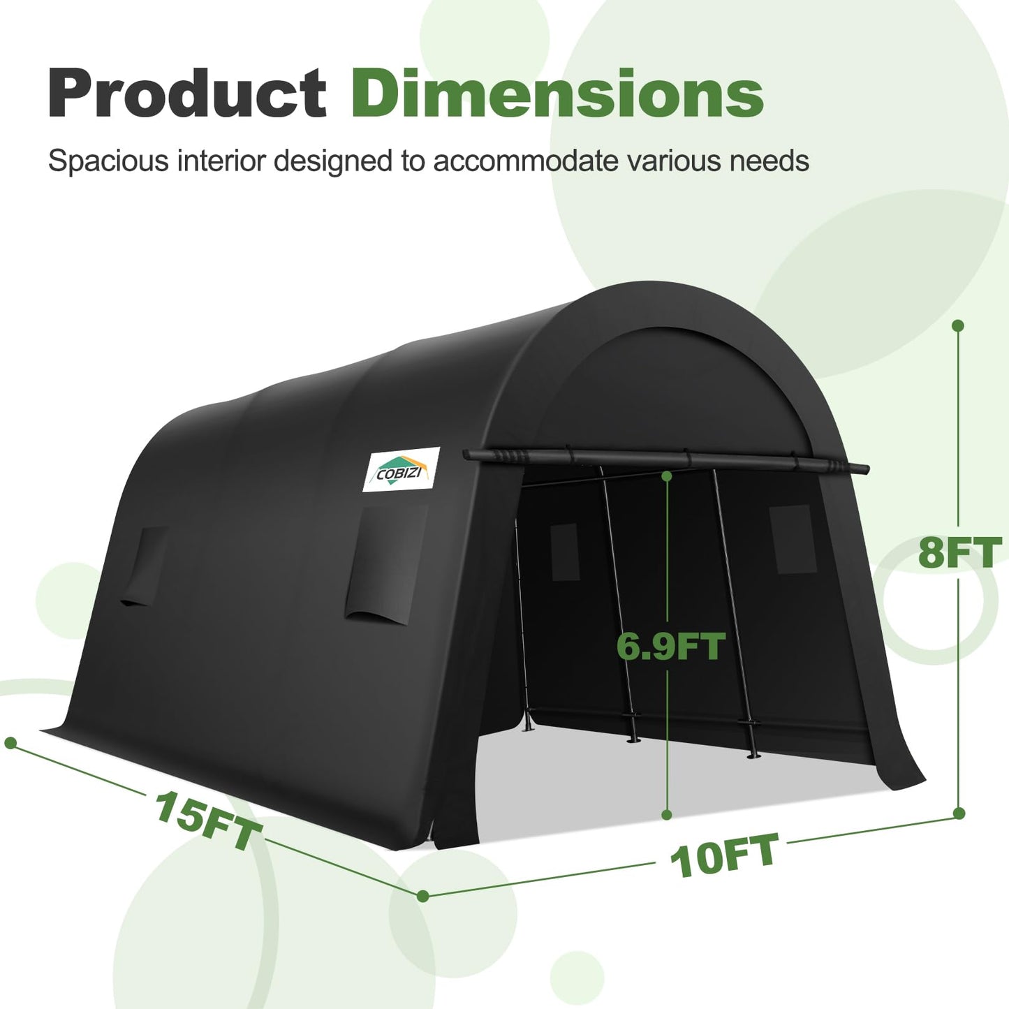 COBIZI 10x15 Carport Canopy Heavy Duty Portable Garage Tent with Double Zippered Roll-up Doors & Vents, Large Space Car Port Car Garage Waterproof Anti-Snow for Cars, Boats, Trucks, Dark Gray