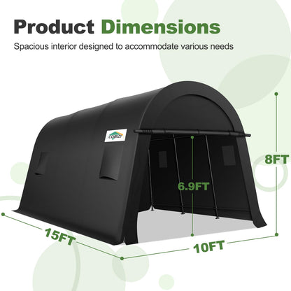 COBIZI 10x15 Carport Canopy Heavy Duty Portable Garage Tent with Double Zippered Roll-up Doors & Vents, Large Space Car Port Car Garage Waterproof Anti-Snow for Cars, Boats, Trucks, Dark Gray