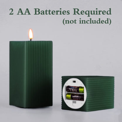 Girimax Dark Green Ribbed Flameless Candles with Remote, Battery Operated LED Square Candles Set of 2 Φ 3" H 4" 6"