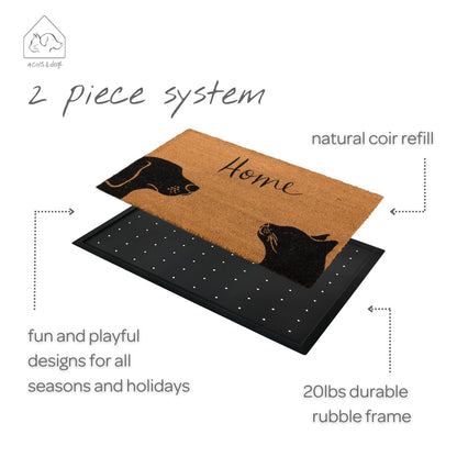 4 Cats & Dogs Rectangular Coir Doormat 27" x 39" – Foot & Paw - Includes Coir Insert & Heavy-Duty Non-Slip Rubber Frame, Pet-Friendly Welcome Mat, Easy to Clean Entry Rug for Indoor & Outdoor Use