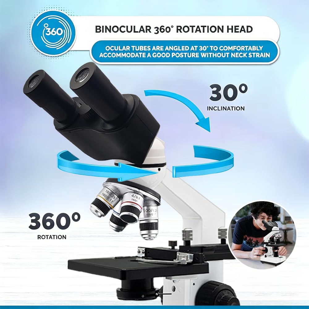 sino optical Adult Student Compound Binocular Microscope - 40X-5000X High-Magnification Large-Field Professional Biological Microscope, Suitable for Schools, Laboratories, and Home Education