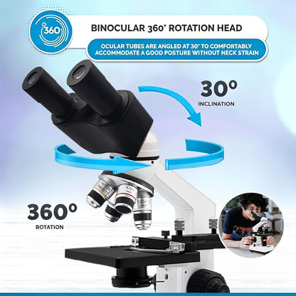sino optical Adult Student Compound Binocular Microscope - 40X-5000X High-Magnification Large-Field Professional Biological Microscope, Suitable for Schools, Laboratories, and Home Education