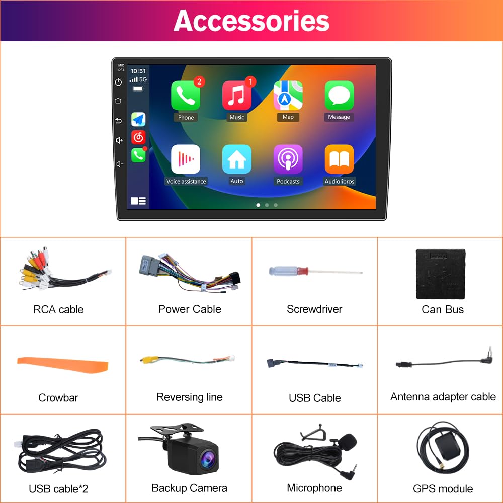 Solvitek Car Stereo for Jeep Wrangler JK 2007‑2018 / Compass/Grand Cherokee/Dodge Ram, 10.1", CarPlay & Android Auto, GPS Navigation, Bluetooth, FM/RDS, SWC, 2GB RAM+64GB ROM, Backup Camera