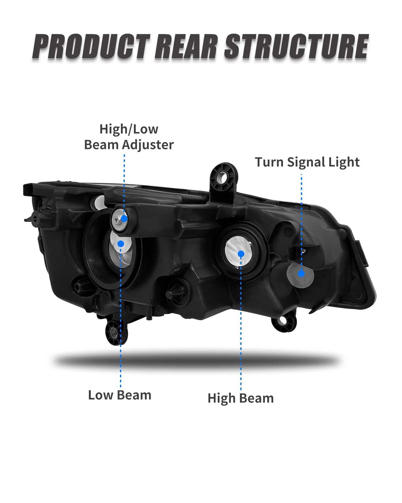 ADCARLIGHTS 2011 2012 2013 2014 2015 2016 2017 2018 Dodge Grand Caravan Headlight Assembly Black Housing for 2008-2016 Chrysler Town & Country with Amber Reflector Headlamp Replacement Pair