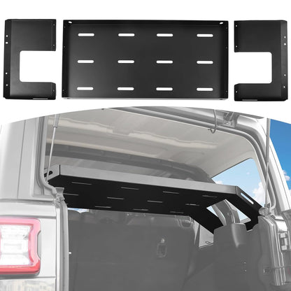 RT-TCZ Rear Trunk Cargo Rack Basket for Jeep Wrangler JKU (2007-2017) & JLU (2018+), 4 Door Interior Storage Shelf, Black Aluminum Alloy & Stainless Steel, 1PC Integrated Pallet