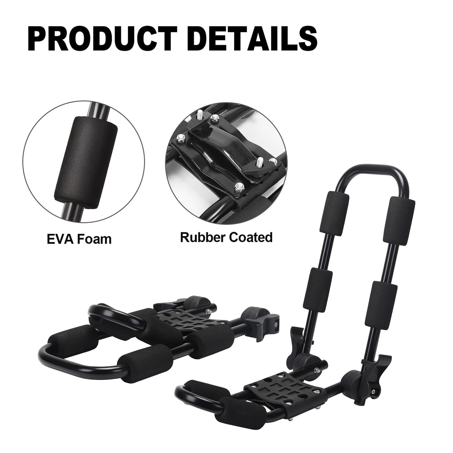 Folding Kayak Roof Rack for Car Holds 2 Kayaks - Kayak J Bar for Canoe, Surf Board, SUP - J Kayak Carrier Mount on Rooftop Crossbar with 4 Tie Down Straps, Fits SUVs, Trucks, Jeeps