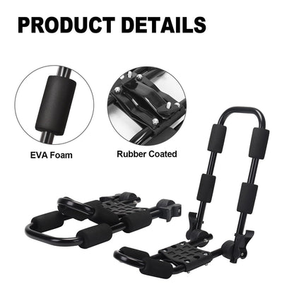 Folding Kayak Roof Rack for Car Holds 2 Kayaks - Kayak J Bar for Canoe, Surf Board, SUP - J Kayak Carrier Mount on Rooftop Crossbar with 4 Tie Down Straps, Fits SUVs, Trucks, Jeeps