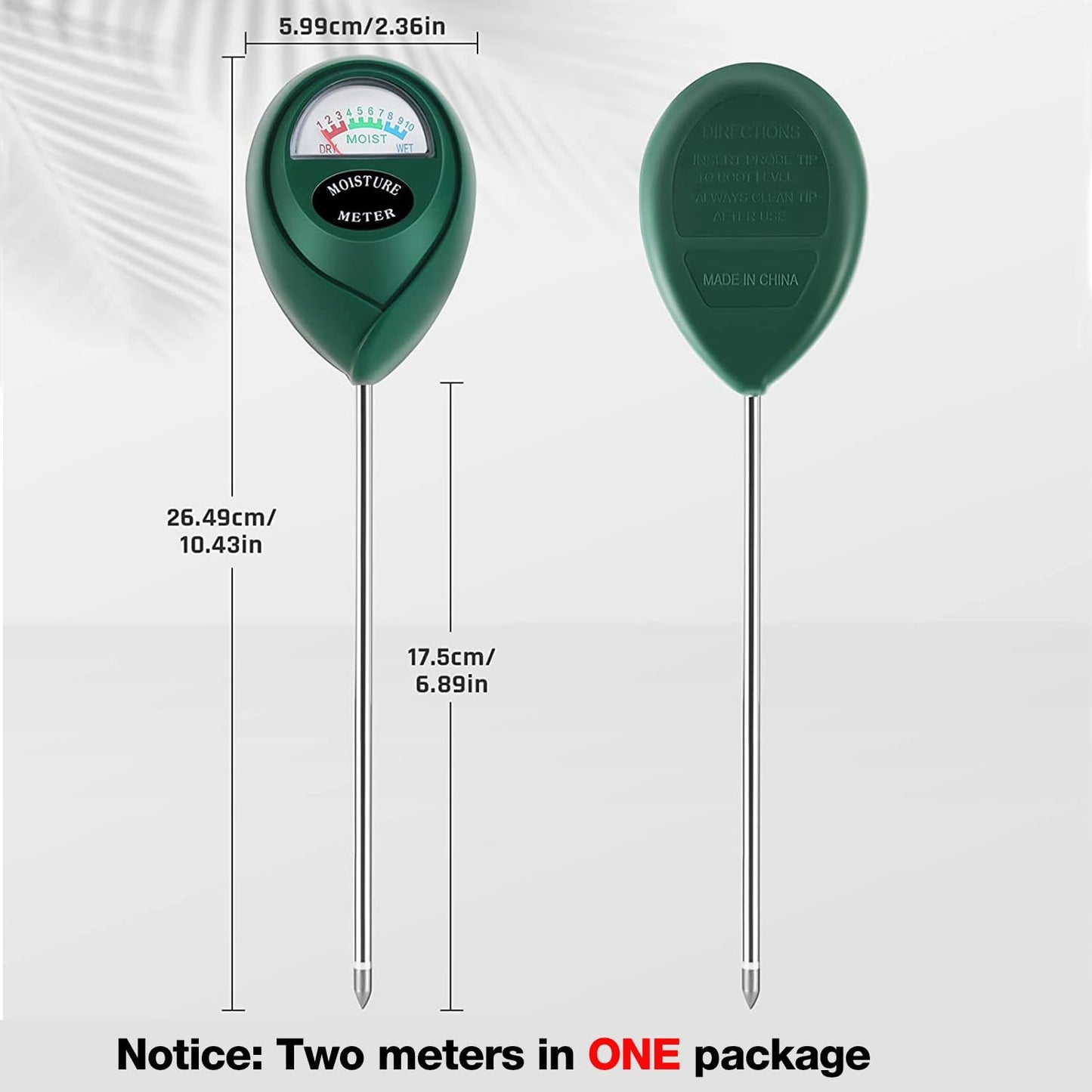Skiennix Plant Moisture Meter - Accurate Soil Water Measurement for Indoor & Outdoor Use | 2-Pack Green