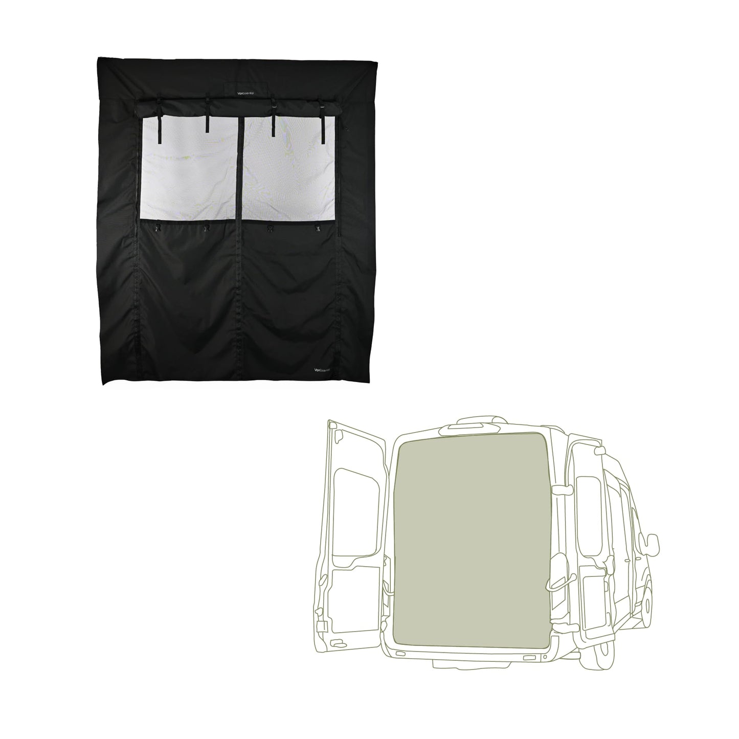 VanEssential Medium ROOF Rear Door Bug Screen Designed for Ford Transit - Center Zipper Closure