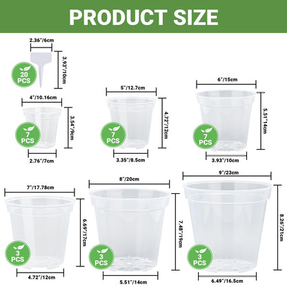 GREANER 6 Inch Wall Plant Holder, 4/5/6/7/8/9 Inch Reinforced Clear Nursery Pots, 2 Packs Heavy Duty Flower Pot Holder Ring and 13 Packs Durable Seed Starting Pot for Balcony, Home, Garden, Yard