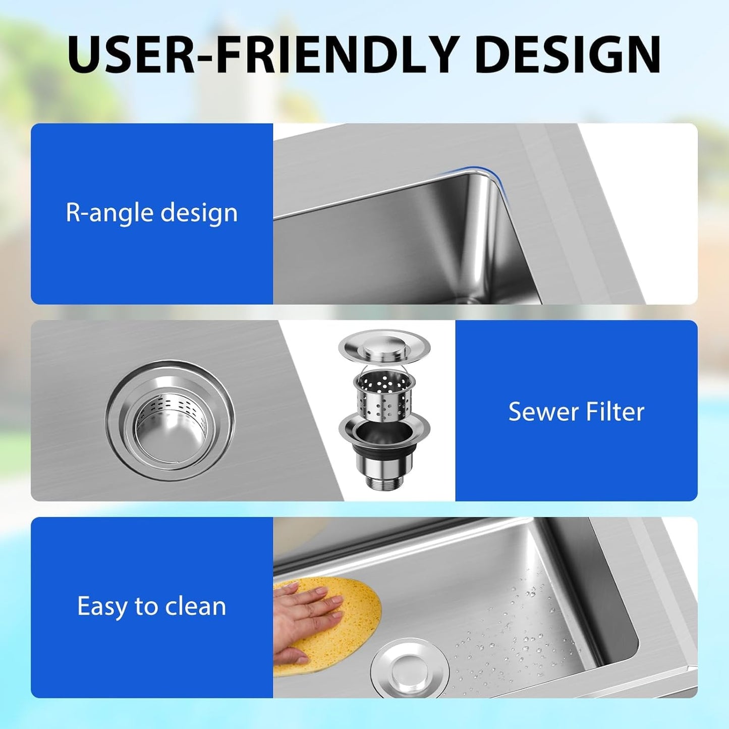 ExploreHorizon 28"x20"x34" Stainless Steel Utility Sink, Freestanding Single Bowl with Hot & Cold Water Faucet, Commercial Kitchen Laundry Bathroom Garage Garden Sink