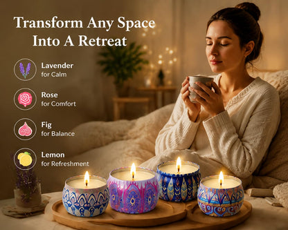 Scented Candles Gift Set for Home 4 Pack Large 4.4 Oz Soy Wax Candles, Aromatherapy for Relaxation & Stress Relief, Lavender Rose Lemon Fig, Long Lasting Birthday Gifts for Women, Her, Mother's Day