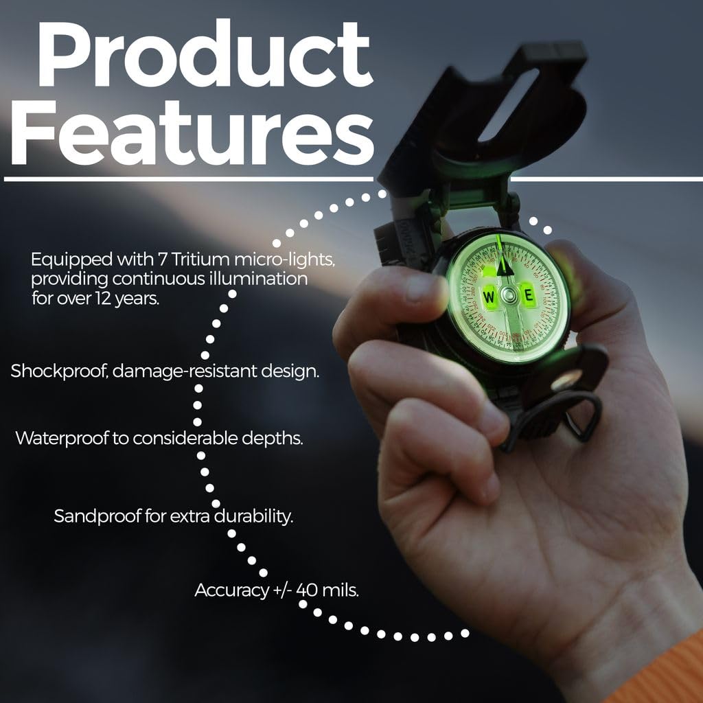 Cammenga Lensatic Tritium Compass, Official USA Military Compass - Accurate and Ultralight Tactical Compasses for Orienteering Backpacking Hunting Hiking Boating - Black
