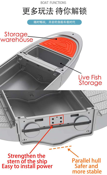 Fishing Boat，Modular Folding Pontoon Boat, Motor-Ready，Up to 1300lbs Buoyancy Suitable for 2-6，Easy Transport，Great for Hunting/Fishing/Rescuing/Touring/Grey