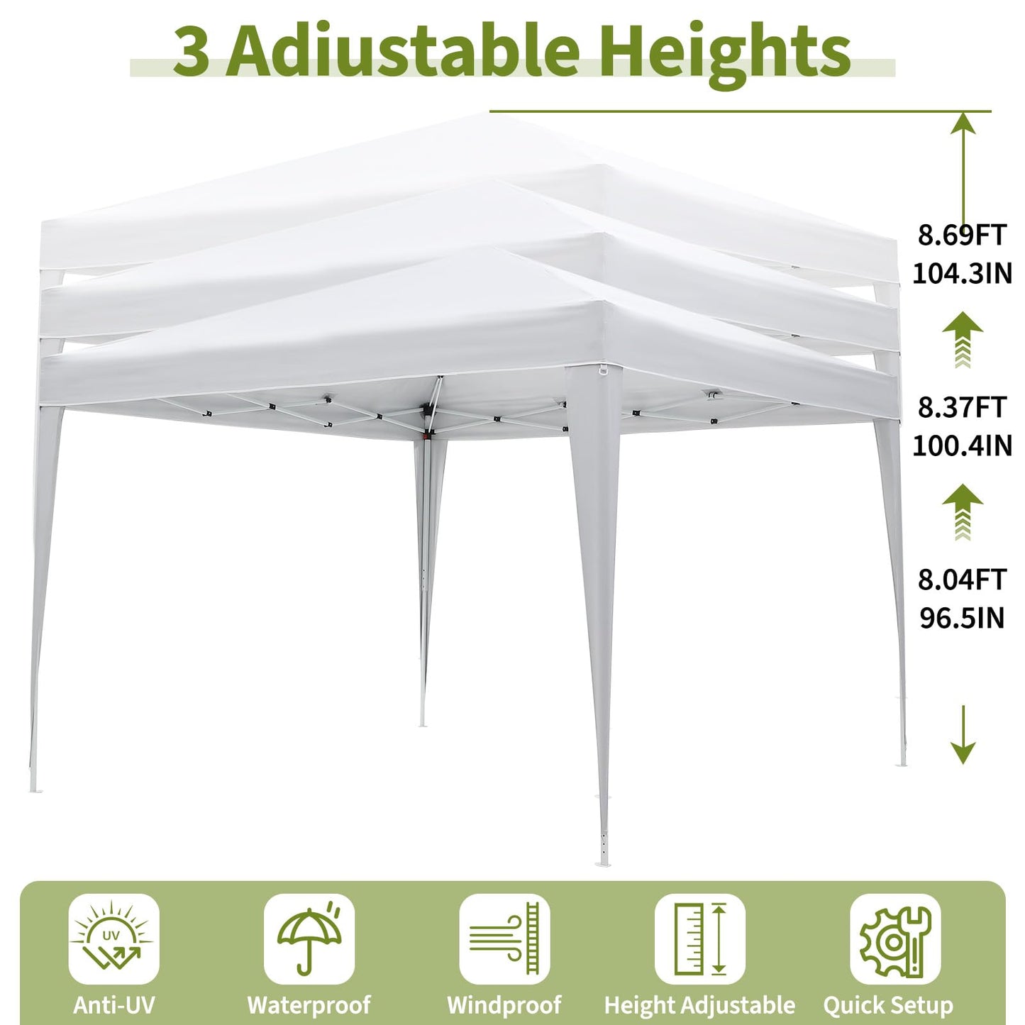 10x10 Pop Up Canopy Tent with Sidewalls, Outdoor Instant Canopy Tent with Carry Bag for Commercial Events, Camping, Beach, Backyard, White