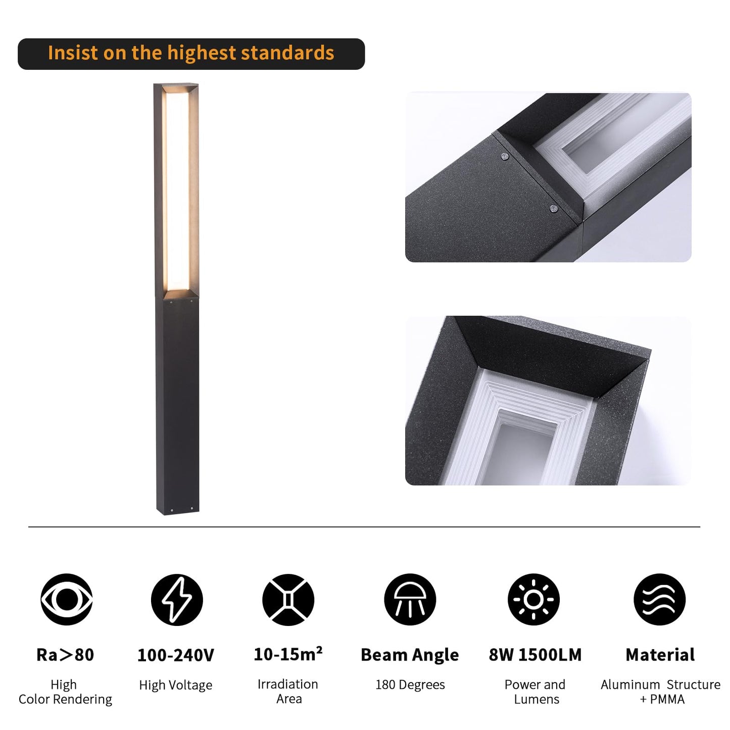 Linkmoon Landscape Path Light, 71" Modern Outdoor LED Pathway Lights, IP65 Waterproof Bollard Lighting for Yard, Driveway, Lawn, Courtyard & Garden Decoration