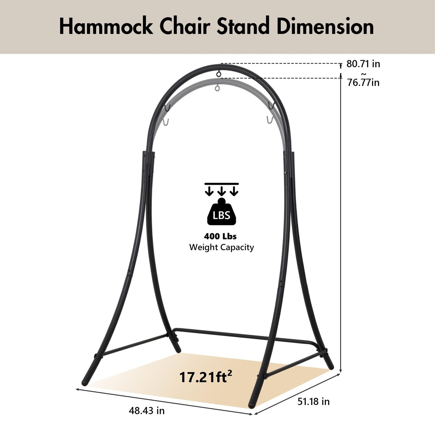 ANOW Adjustable Hammock Chair Swing Stand Only, Heavy Duty Hanging Chair Stand with Safety Hooks for Indoors Outdoors, Max 400 Lbs, Plus Size Version, Black
