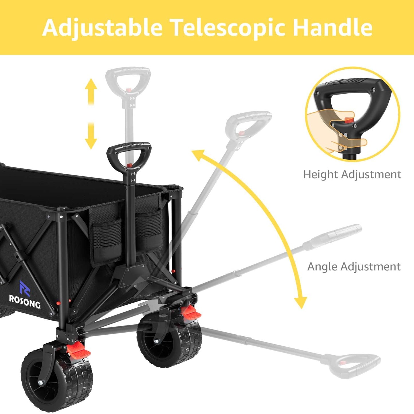 220L Folding Wagon with Detachable 14 Gallon Cooler Bag, Extra Large All-Terrain Heavy Duty Collapsible Beach Wagon Cart with Big Wheels, Foldable Utility Cart for Camping, Tailgate