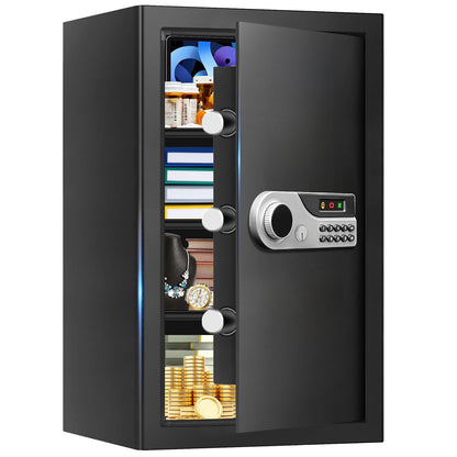 5.2 Cuft Large Fire Safes for Home, Security Safe Box Fireproof Waterproof with Digital Keypad, Key Lock and 3 Removable Shelves, Anti-Theft Fireproof Safe for Document Money Valuables