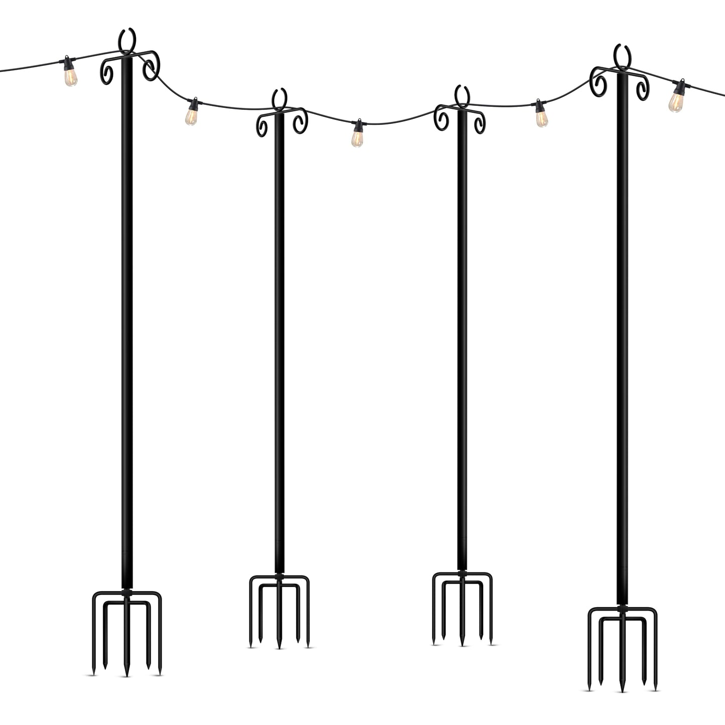 Brightech Bundle Ambience Pro Solar Powered Outdoor String Lights - 27 Ft + 4-Pack 10FT String Light Poles