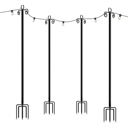 Brightech Bundle Ambience Pro Solar Powered Outdoor String Lights, 48ft + 4-Pack 10FT String Light Poles