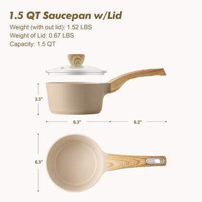 SENSARTE Nonstick Ceramic Sauce Pan - 1.5 Quart Cooking Pot with Lid & Stay Cool Handle | PFOA Free