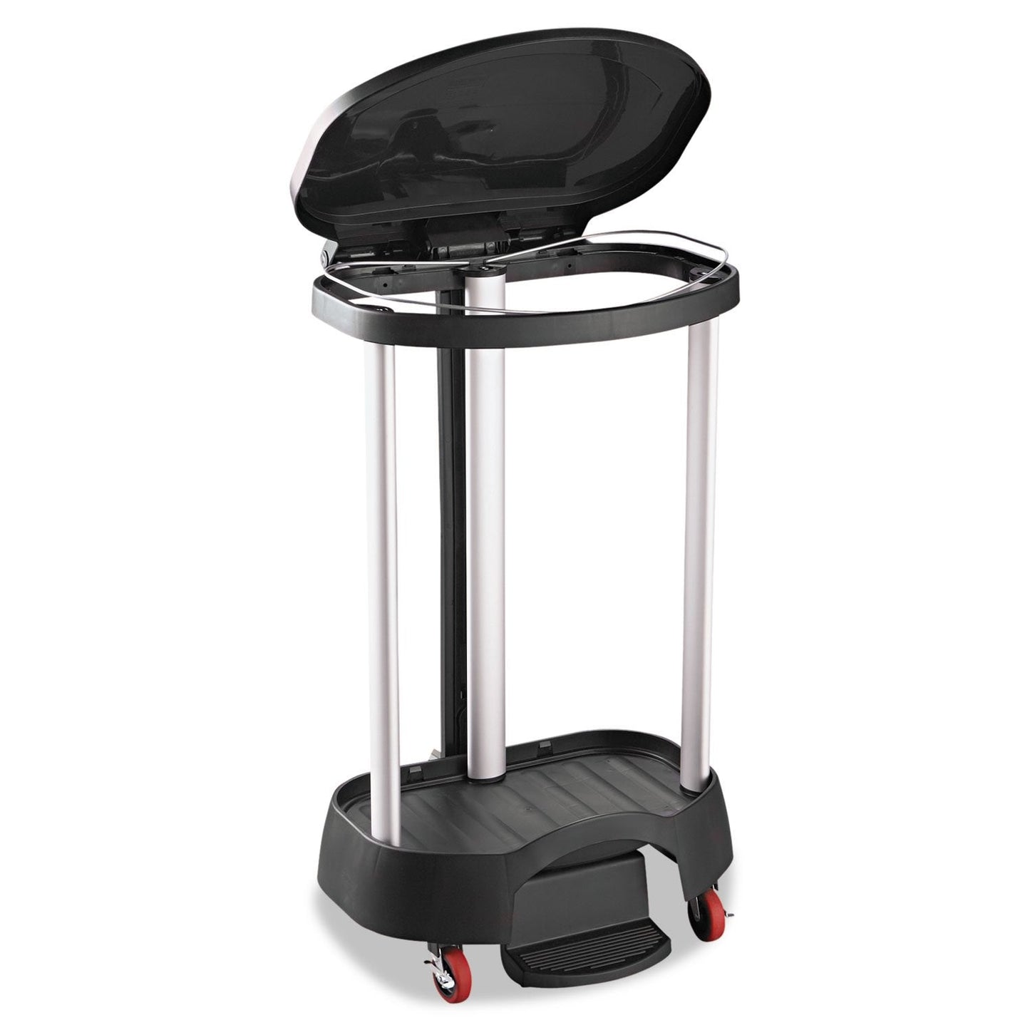 Rubbermaid Commercial Executive Series Step-On Linen Hamper/Laundry Basket with Front Locking Casters, 30 Gallon, Black, Hands Free Lid, for Hospitals/Medical Labs/Commercial Facilities