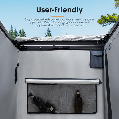 SanHima 2 Room Awning Shower Tent with Roof - Car Side Shower Room w/LED Light, Camping Waterproof Portable Privacy Shelter Bathroom Overland, Gray