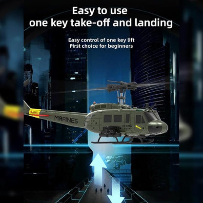 C032 UH-1 Huey RC Helicopter for Adults 1/48 Scale 2.4G 6CH Flybarless Stunt RC Plane 6-Axis Gyroscope Optical Flow Positioning TOF Lidar Height Setting for Beginners (Pink (3 Batteries))