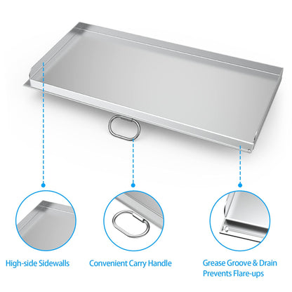 Stanbroil Cast Stainless Steel Replacement Cooking Griddle with Handle for Camp Chef SG60, Fits Camp Chef 14” 2 Burner Stove Cooking System and Other Similar Grills