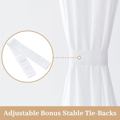 MIULEE French Door Curtains - Non-See-Through Privacy Sheer Drapes | White, 26 x 72 Inches, 2 Panels