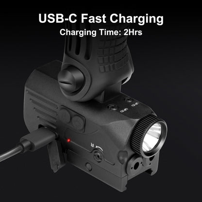 1200 Lumens LED White Flashlight with Dual Laser Sights, Rechargeable Blue&Green Laser Beams with 5 LED Light Modes - Hard Anodized Aluminum, Laser Class IIIA, Less Than 5mW