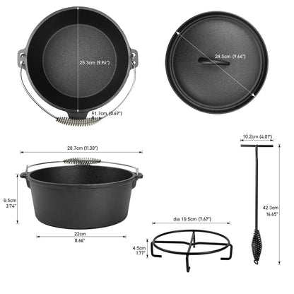 8 Piece Cast Iron Pots and Pans Set Cast Iron Skillets Bakeware And Square Grill Pan Camping Kitchen Cookware