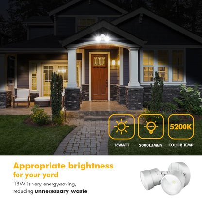 LUTEC Dual-Head Flood Light 2000 Lumen 18W Waterproof Dusk to Dawn Security Wall Light 1 Pack White Model P6221W-D2D