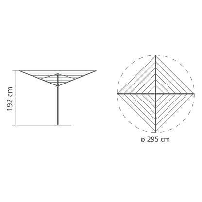 Brabantia Topspinner Outdoor 4 Arm Spinning Clothesline (197 ft/Ø 1.8") Rotating, Folding Clothes Drying Rack + Ground Spike (Gray)