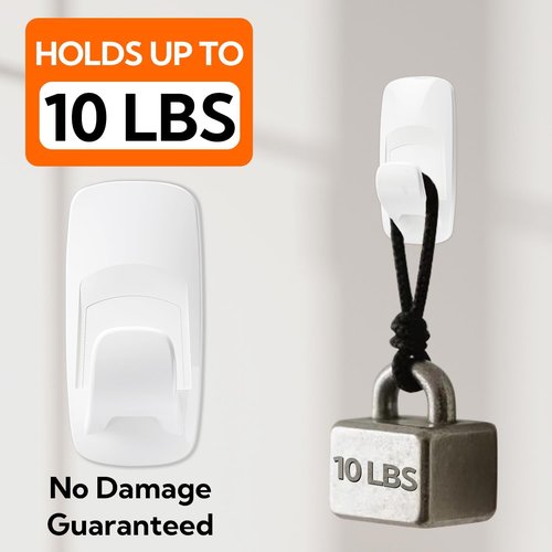 Hookay 10lbs Large Utility Hooks - Damage-Free Wall Hooks with 6 Adhesive Strips | Perfect for Garage, Office, Kitchen