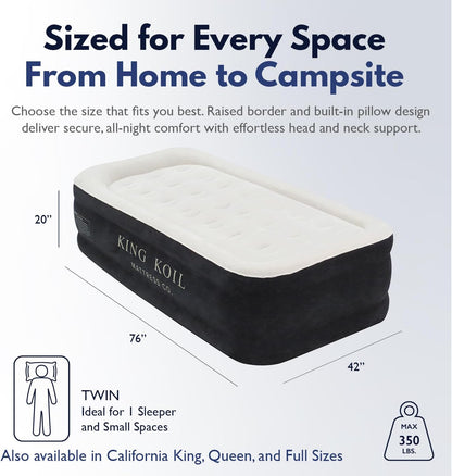 King Koil Luxury Twin Air Mattress - Built-In Pump, 20” Double High, Waterproof, 1-Year Warranty
