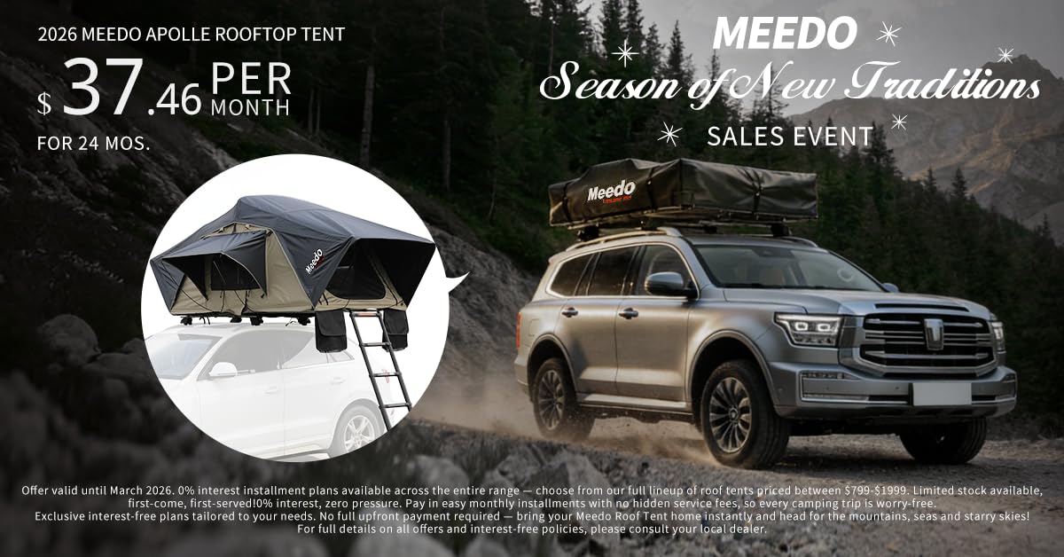 Meedo Apolle A86 M, Soft Shell Rooftop Tent, Fits 2 People, Made with Waterproof Material and a Rainfly-Fold Design, Clamshell Army Green Roof top Tent for Overlanding Hunting, Ladder Included
